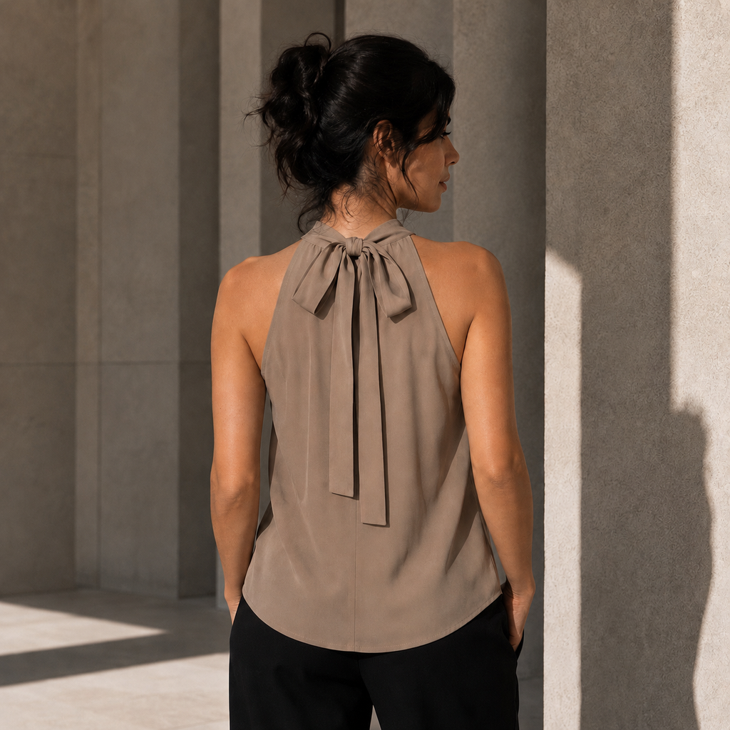 Blusa Helena beige de hombros descubiertos, vista posterior